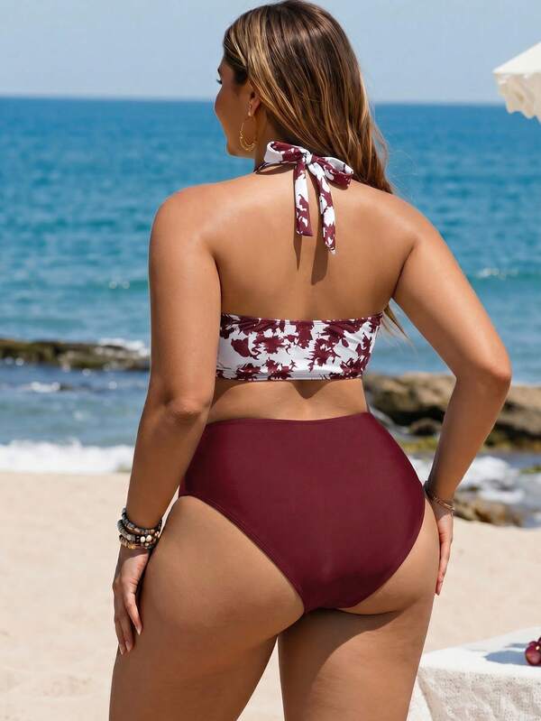 Biquíni Frente Única Cintura Alta Estampado m Cima Plus Size