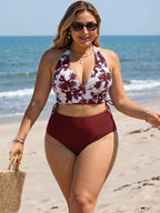 Biquíni Frente Única Cintura Alta Estampado m Cima Plus Size