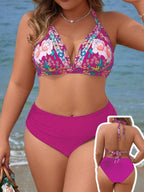 Biquíni Frente Única Cintura Alta Estampado Floral Plus Size